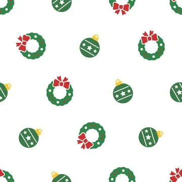 Christmas seamless pattern with wreaths and balls. Stock Illustration