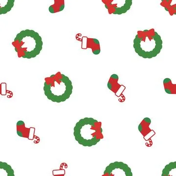 Christmas seamless pattern with wreaths and stockings. Stock Illustration