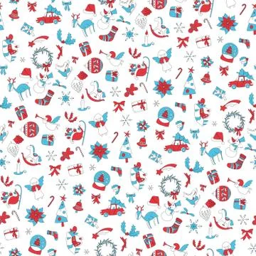 Christmas seamless pattern, xmas elements symbols Stock Illustration