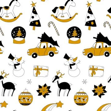 Christmas seamless pattern, xmas elements symbols 스톡 일러스트