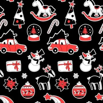 Christmas seamless pattern, xmas elements symbols Stock Illustration