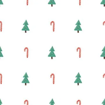 Christmas seamless pattern with xmas tree and striped candy. Stock Illustration