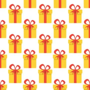 Christmas seamless pattern with yellow gift boxes. Christmas background. Vect Stock Illustration