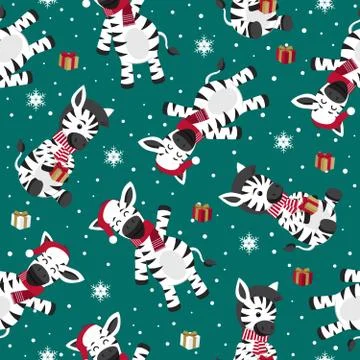 Christmas seamless pattern with zebra background, Winter pattern with happy z Stock Illustration