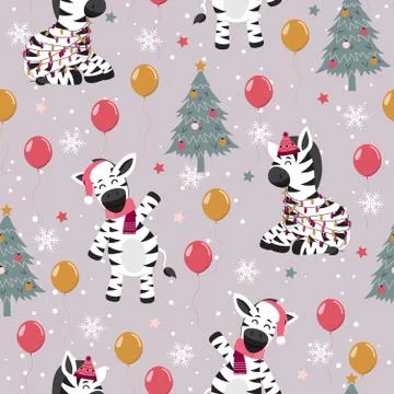 Christmas seamless pattern with zebra background, Winter pattern with happy z Illustrazione stock