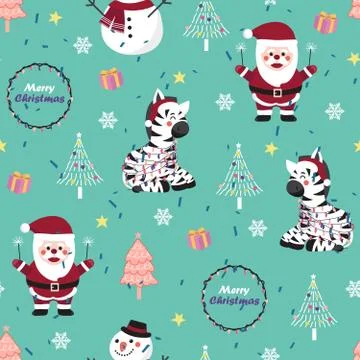 Christmas seamless pattern with zebra background, Winter pattern with santa a Stock Illustration