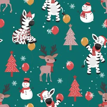 Christmas seamless pattern with zebra background, Winter pattern with deer, w Stock-Illustration
