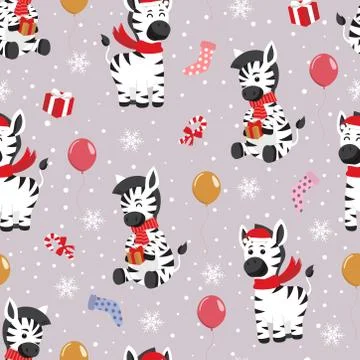 Christmas seamless pattern with zebra background, Winter pattern with happy z Stock Illustration