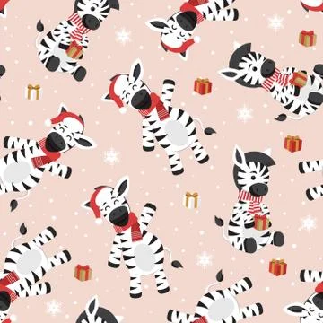 Christmas seamless pattern with zebra background, Winter pattern with happy z Illustrazione stock
