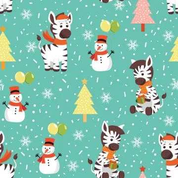 Christmas seamless pattern with zebra background, Winter pattern with christm Illustrazione stock