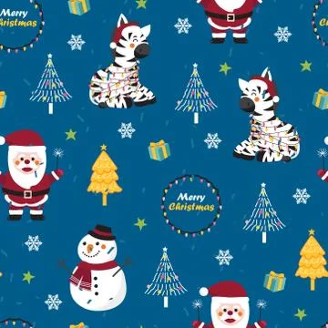 Christmas seamless pattern with zebra background, Winter pattern with santa a Stock Illustration