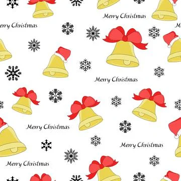 Christmas seamless pattern.Christmas bell,snowflakes,inscription Merry Christmas Stock Illustration