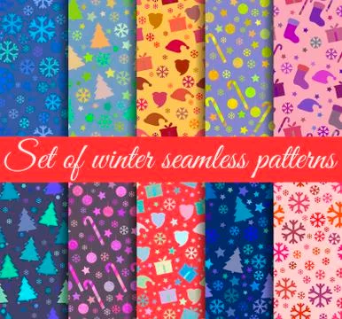 Christmas seamless patterns. Pattern with Christmas symbols. Vector Stock Illustration