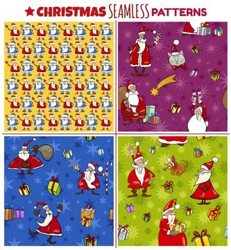 Christmas seamless patterns set with cartoon characters イラスト素材