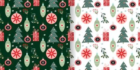 Christmas seamless patterns set with winter design Stock Illustration