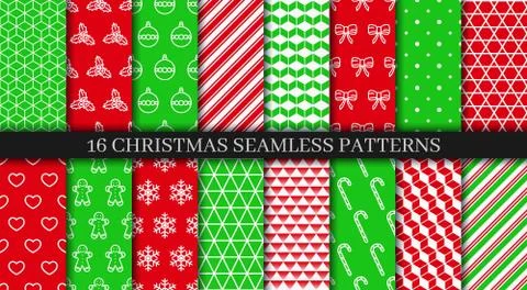 Christmas seamless patterns set. Xmas New year texture collection. Holiday wr Stock Illustration