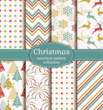 Christmas seamless patterns. Vector set. 스톡 일러스트