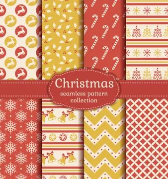 Christmas seamless patterns. Vector set. 스톡 일러스트