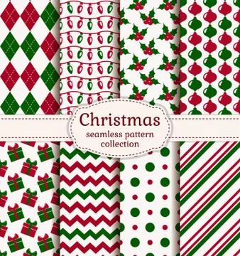 Christmas seamless patterns. Vector set. Stock Illustration