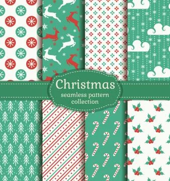 Christmas seamless patterns. Vector set. Stock Illustration