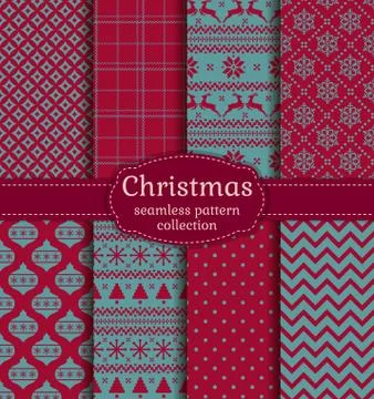 Christmas seamless patterns. Vector set. Stock Illustration