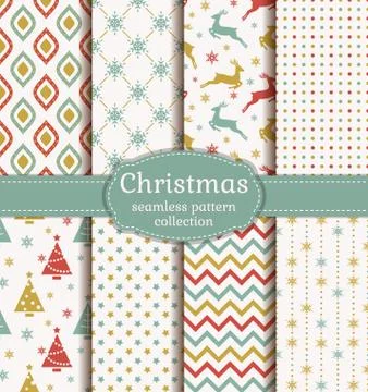 Christmas seamless patterns. Vector set. 스톡 일러스트