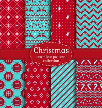 Christmas seamless patterns. Vector set. 스톡 일러스트