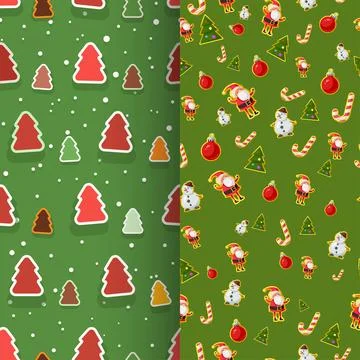 Christmas seamless patterns wrapping paper in set Stock Illustration