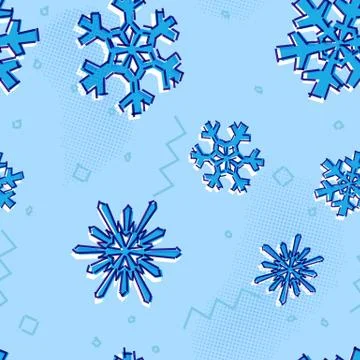 Christmas seamless snowflakes pattern with memphis styled snow stars for holi Illustrazione stock