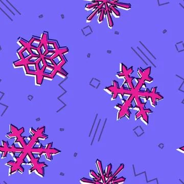 Christmas seamless snowflakes pattern with memphis styled snow stars for holi Illustrazione stock