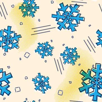 Christmas seamless snowflakes pattern with memphis styled snow stars for holi Illustrazione stock