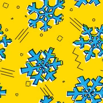 Christmas seamless snowflakes pattern with memphis styled snow stars for holi Illustrazione stock