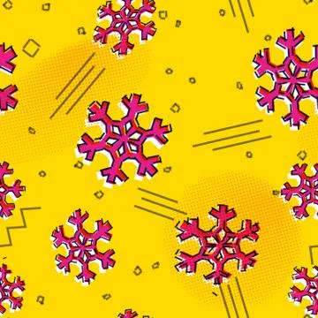 Christmas seamless snowflakes pattern with memphis styled snow stars for holi Illustrazione stock