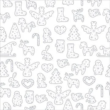 Christmas seamless transparent black pattern on white background. Vector illu 스톡 일러스트
