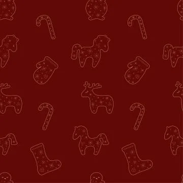 Christmas seamless transparent golden pattern on dark red background. Vector  Stock Illustration