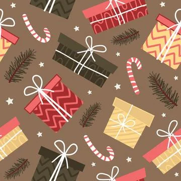 Christmas seamless vector pattern with gifts and Christmas elements. For fabr Stock Illustration