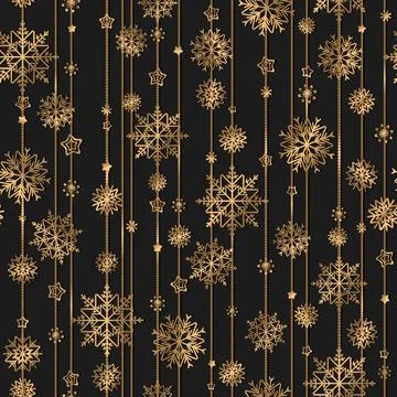 Christmas seamless vector pattern with gold snowflakes decoration isolated on Illustrazione stock