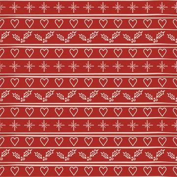 Christmas Seamless vector pattern with hearts and snowflakes. Stock Illustration