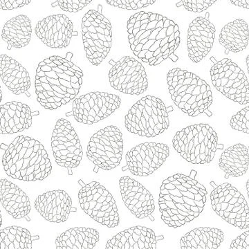 Christmas seamless vector pattern with pine cones. Hand drawn in black and wh Stock Illustration