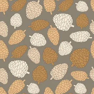 Christmas seamless vector pattern with pine cones. Hand drawn in vintage styl Stock Illustration