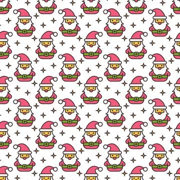 Christmas seamless vector pattern with Santa Claus on white background. Stock Illustration