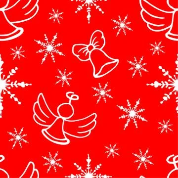 Christmas seamless winter pattern on red background Stock Illustration