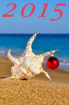 Christmas seashell on the sandy beach Illustrazione stock