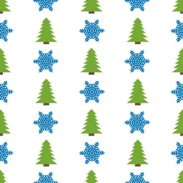 Christmas semless pattern with snowflake and Christmas tree Stock Illustration
