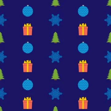 Christmas semless pattern with snowflake, christmas ball, gift box Stock Illustration