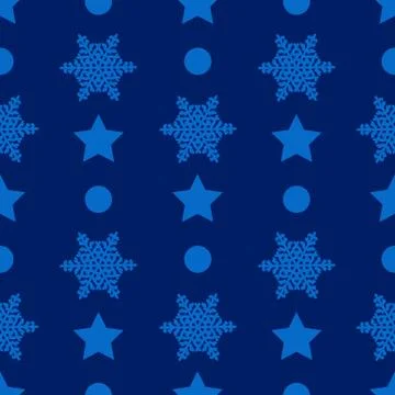 Christmas semless pattern with snowflake, star and circle on blue background Stock Illustration