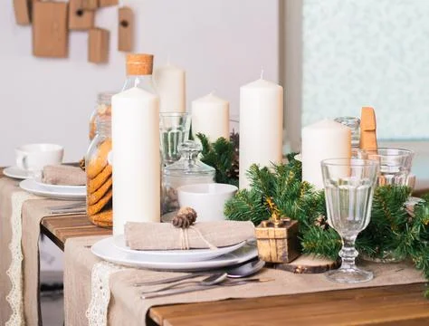 Christmas serving of festive table Stock Photos