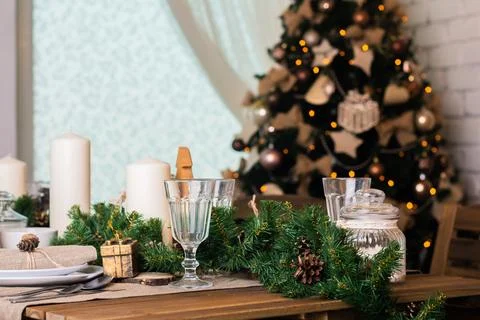 Christmas serving of festive table Stock Photos