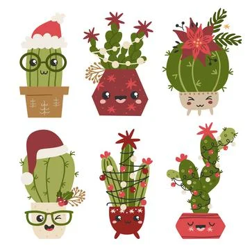 Christmas set of cacti. Stock Illustration