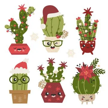 Christmas set of cacti. Stock Illustration